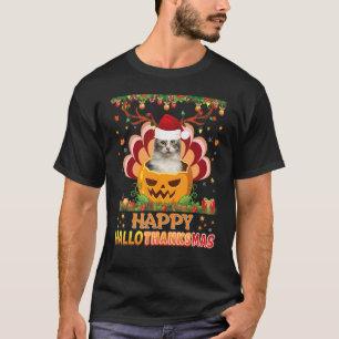 Happy Hallothanksmas American Curl Cat Halloween C T-Shirt