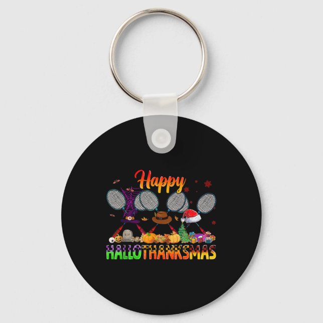 Happy Hallothanksmas Badminton Witch Hat Christmas Key Ring (Front)