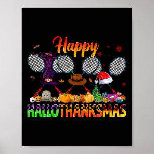 Happy Hallothanksmas Badminton Witch Hat Christmas Poster