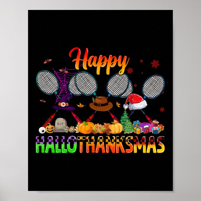 Happy Hallothanksmas Badminton Witch Hat Christmas Poster (Front)