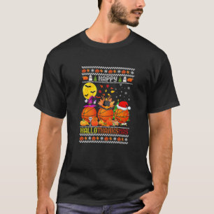Happy Hallothanksmas Basketball Witch Santa Hat Pu T-Shirt