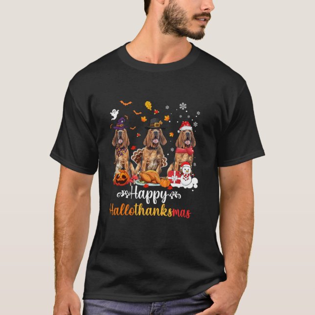 Happy Hallothanksmas Basset Hound Dog Halloween Ch T-Shirt (Front)