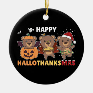 Happy Hallothanksma's Bears Christmas Bear Ceramic Tree Decoration