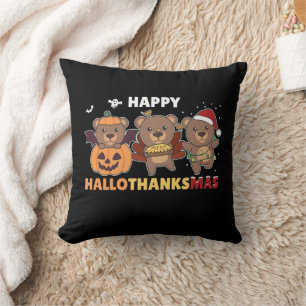 Happy Hallothanksma's Bears Christmas Bear Cushion