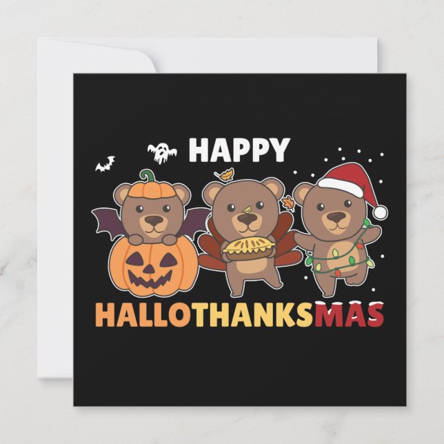 Happy Hallothanksma's Bears Christmas Bear Invitat Invitation (Front)