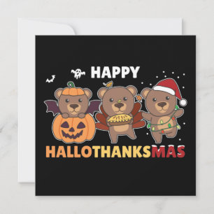 Happy Hallothanksma's Bears Christmas Bear Invitat Invitation