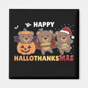 Happy Hallothanksma's Bears Christmas Bear Magnet