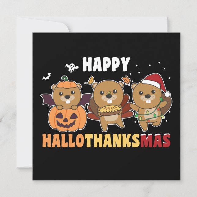 Happy Hallothanksmas Beaver Christmas Beaver Invit Invitation (Front)