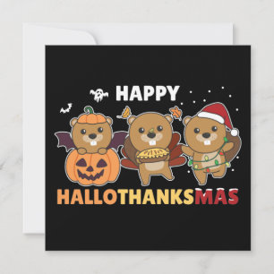 Happy Hallothanksmas Beaver Christmas Beaver Invit Invitation