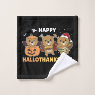 Happy Hallothanksmas Beaver Christmas Beaver Wash Cloth