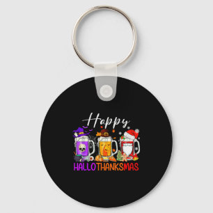 Happy Hallothanksmas Beer Halloween Thanksgiving C Key Ring