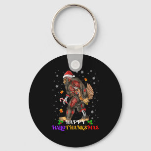 Happy Hallothanksmas Bigfoot Halloween Thanksgivin Key Ring