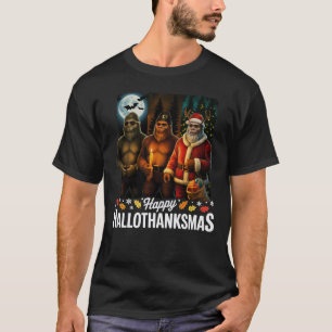 Happy Hallothanksmas Bigfoot Sasquatch Family Fun T-Shirt