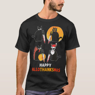 Happy Hallothanksmas Black Cat Costume Cat T-Shirt