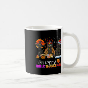 Happy Hallothanksmas Black Cat Halloween Thanksgiv Coffee Mug