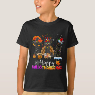 Happy Hallothanksmas Black Cat Halloween Thanksgiv T-Shirt
