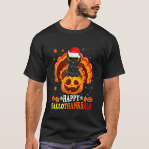 Happy Hallothanksmas Black Cat Lover Santa Pumpkin T-Shirt