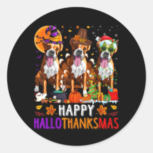 Happy Hallothanksmas Boxer Dog Halloween Christmas Classic Round Sticker
