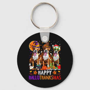 Happy Hallothanksmas Boxer Dog Halloween Christmas Key Ring