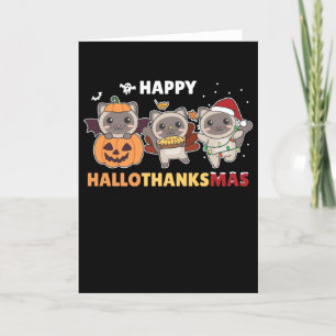 Happy Hallothanksmas Cat Christmas Elephant Holiday Card