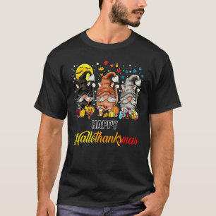 Happy Hallothanksmas Cat Gnomes Cat T-Shirt