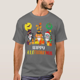 Happy Hallothanksmas Cat Halloween Christmas Thank T-Shirt