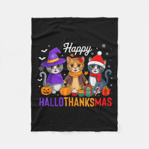 Happy Hallothanksmas Cat Halloween Thanksgiving Ch Fleece Blanket