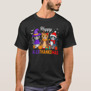 Happy Hallothanksmas Cat Halloween Thanksgiving Ch T-Shirt