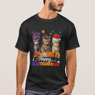 Happy Hallothanksmas Cat Halloween Thanksgiving Ch T-Shirt