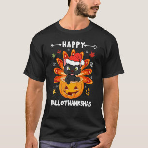 Happy Hallothanksmas Cat Turkey Cat Thanksgiving C T-Shirt