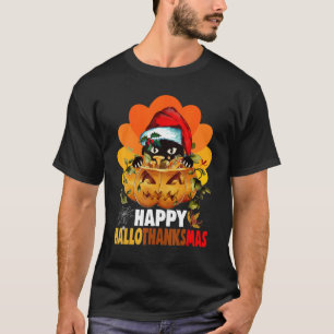 Happy Hallothanksmas Cat Turkey Thanksgiving Chri T-Shirt