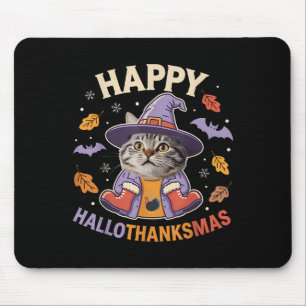 Happy Hallothanksmas Cat Witch Costume Autumn Vibe Mouse Mat