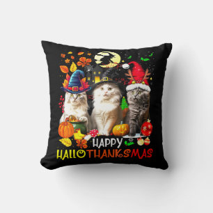Happy HalloThanksMas Cats Cushion