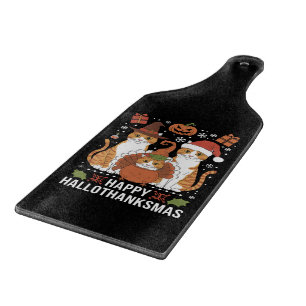 Happy Hallothanksmas Cats Halloween Christmas Cutting Board