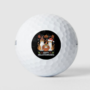 Happy Hallothanksmas Cats Halloween Christmas  Golf Balls
