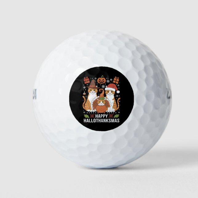 Happy Hallothanksmas Cats Halloween Christmas  Golf Balls (Front)