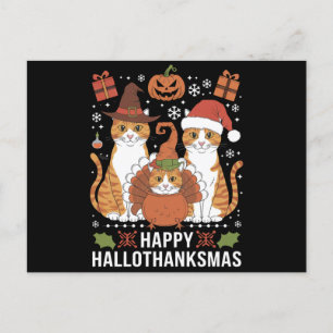 Happy Hallothanksmas Cats Halloween Christmas  Postcard
