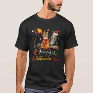 Happy Hallothanksmas Cats Halloween Merry Christm T-Shirt