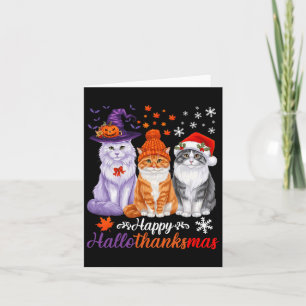 Happy Hallothanksmas Cats Halloween Thanksgiving C Card