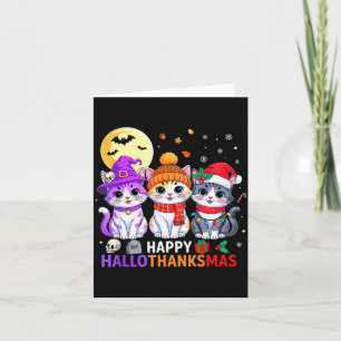 Happy Hallothanksmas Cats Halloween Thanksgiving C Card