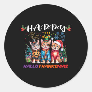 Happy Hallothanksmas Cats Halloween Thanksgiving C Classic Round Sticker