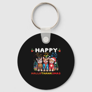 Happy Hallothanksmas Cats Halloween Thanksgiving C Key Ring