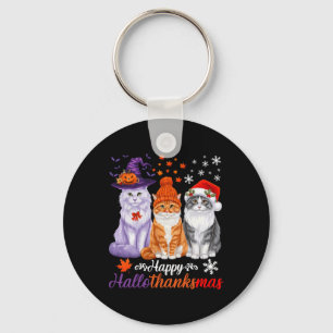 Happy Hallothanksmas Cats Halloween Thanksgiving C Key Ring