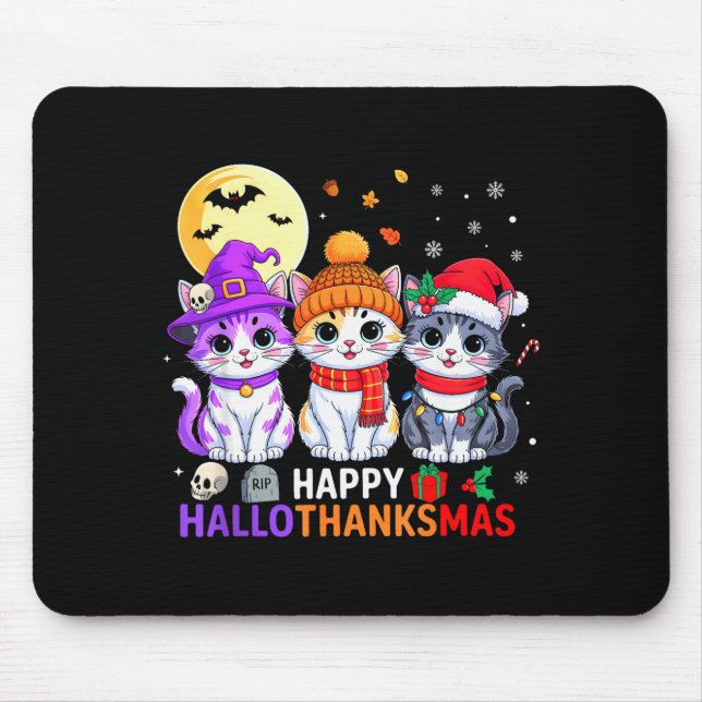 Happy Hallothanksmas Cats Halloween Thanksgiving C Mouse Mat (Front)