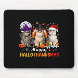 Happy Hallothanksmas Cats Halloween Thanksgiving C Mouse Mat
