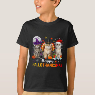Happy Hallothanksmas Cats Halloween Thanksgiving C T-Shirt