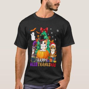 Happy Hallothanksmas Cats Halloween Thanksgiving C T-Shirt