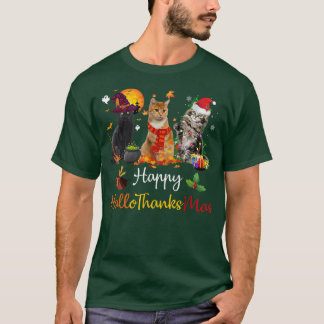 Happy Hallothanksmas Cats Lover Halloween Merry Ch T-Shirt