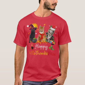 Happy Hallothanksmas Cats Lover Halloween Merry Ch T-Shirt