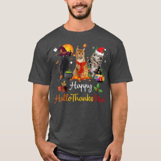 Happy Hallothanksmas Cats Lover Halloween Merry Ch T-Shirt